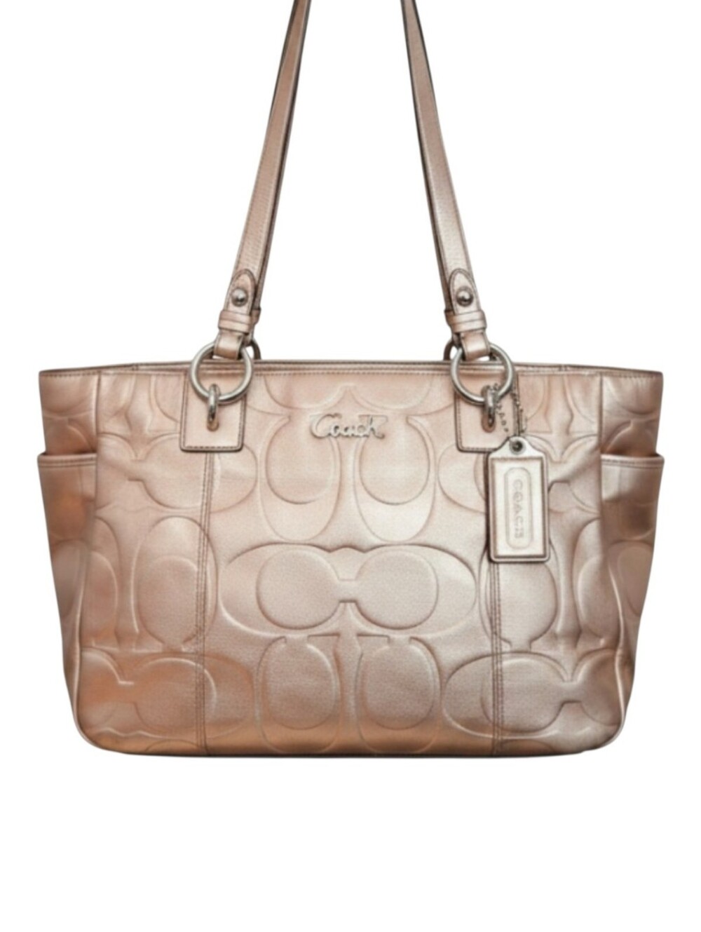 Coach Gold Metallic Signature Embossed Tote Shoulder Bag with Dust Bag Year 2011